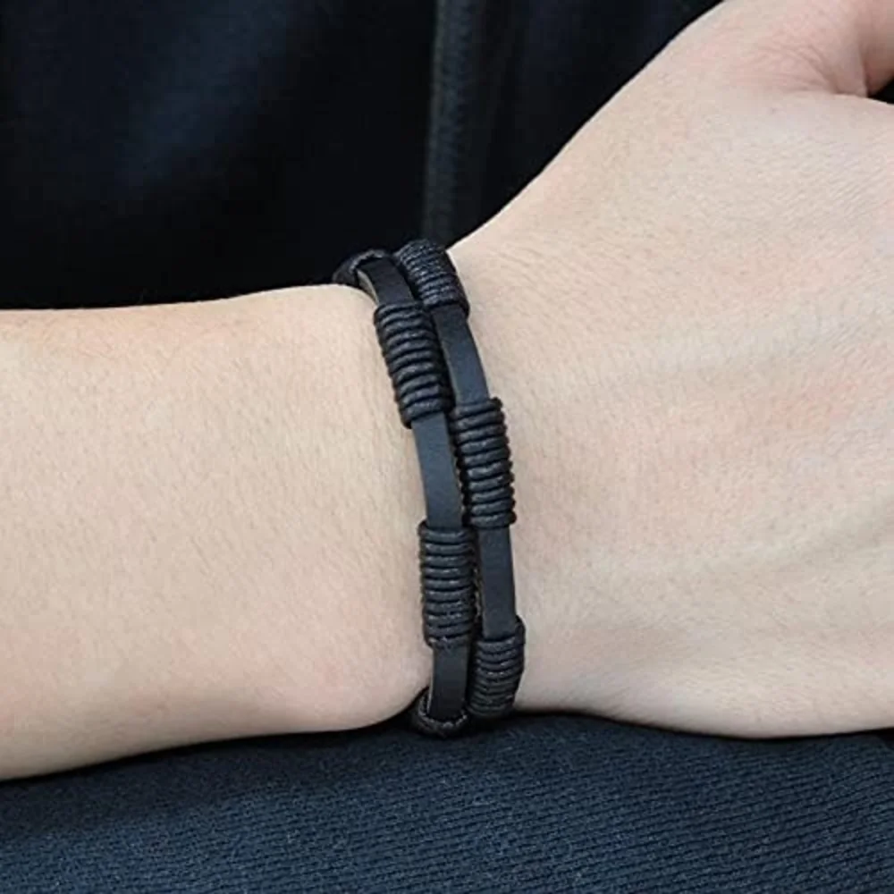 Black PU Leather Braided Bracelet